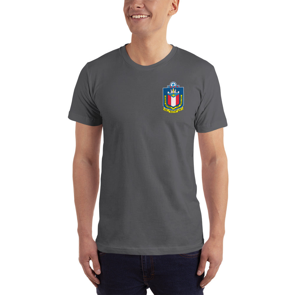USS Austin (LPD-4) Ship's Crest T-Shirt – front view, asphalt