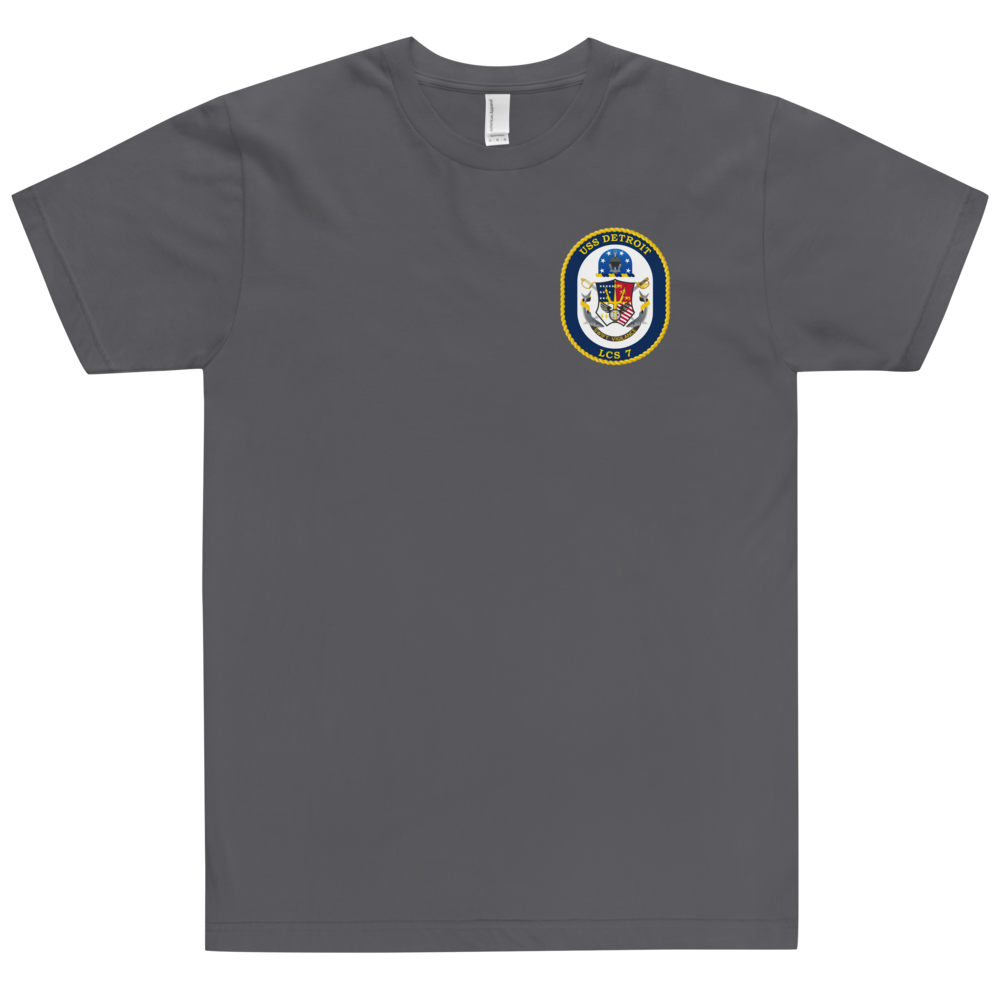 USS Detroit (LCS-7) Ship's Crest Shirt – front view, asphalt