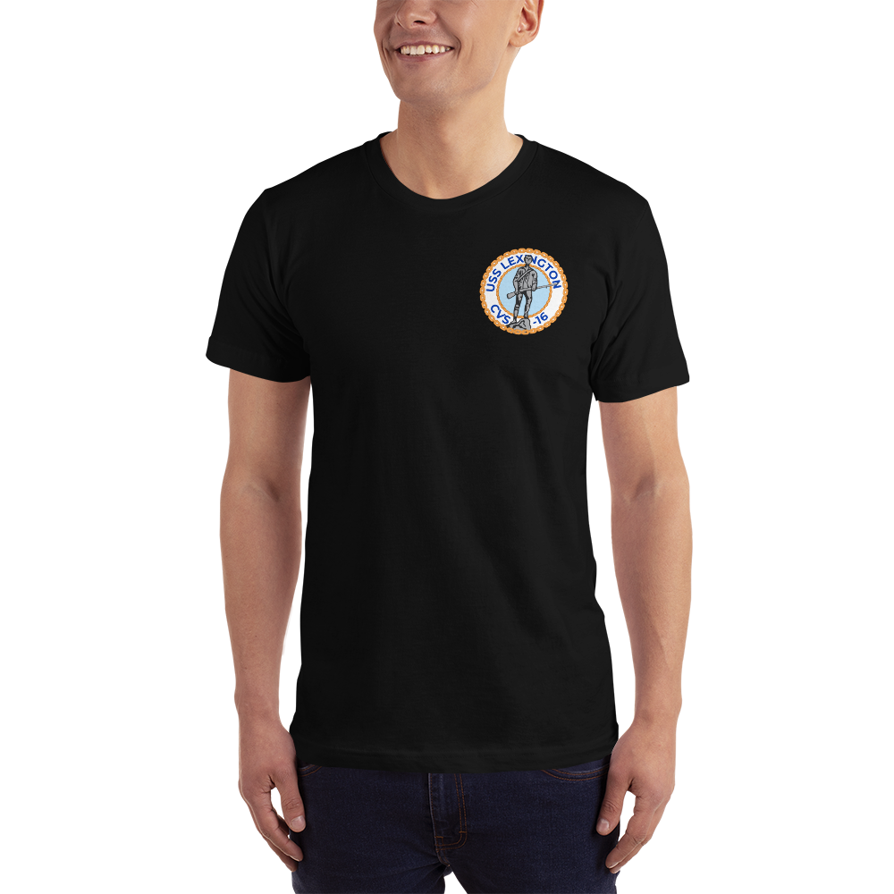 USS Lexington (CVS-16) Ship's Crest T-Shirt – front view, black