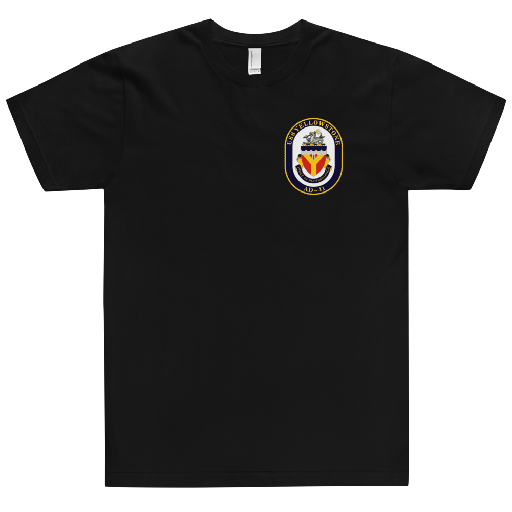 USS Yellowstone (AD-41) Ship's Crest T-Shirt – front view, black