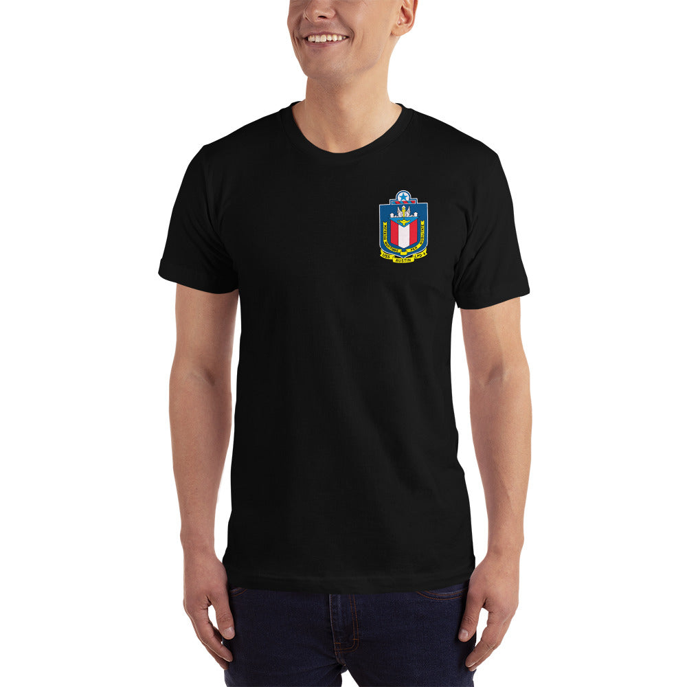 USS Austin (LPD-4) Ship's Crest T-Shirt – front view, black