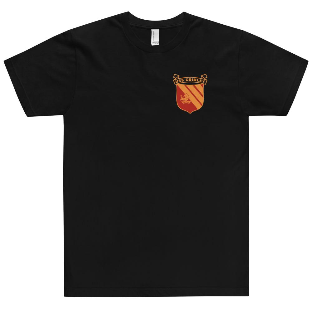 USS Gridley (CG-21) Ship's Crest T-Shirt – front view, black