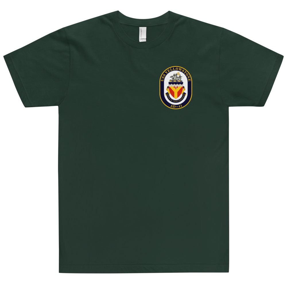 USS Yellowstone (AD-41) Ship's Crest T-Shirt – front view, forest