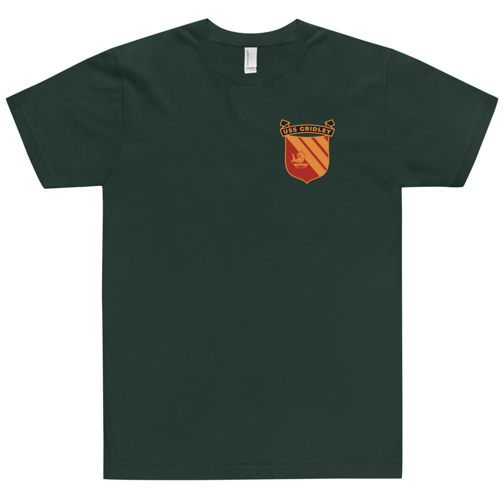 USS Gridley (CG-21) Ship's Crest T-Shirt – front view, forest