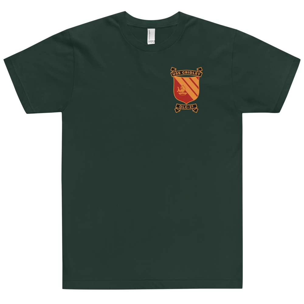 USS Gridley (DLG-21) Ship's Crest T-Shirt – front view, forest