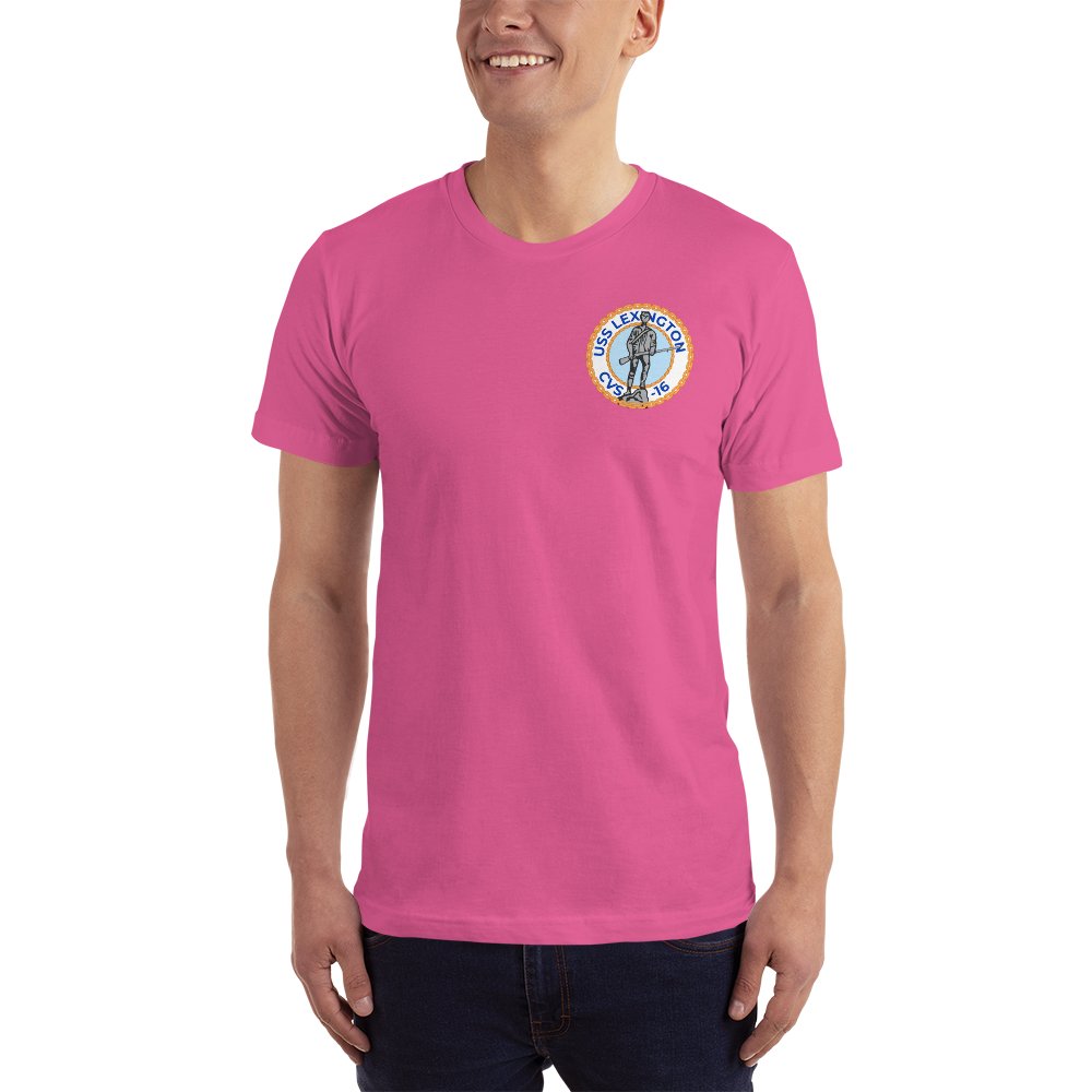 USS Lexington (CVS-16) Ship's Crest T-Shirt – front view, fuchsia