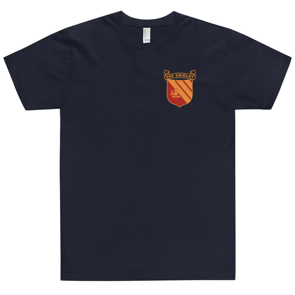 USS Gridley (CG-21) Ship's Crest T-Shirt – front view, navy