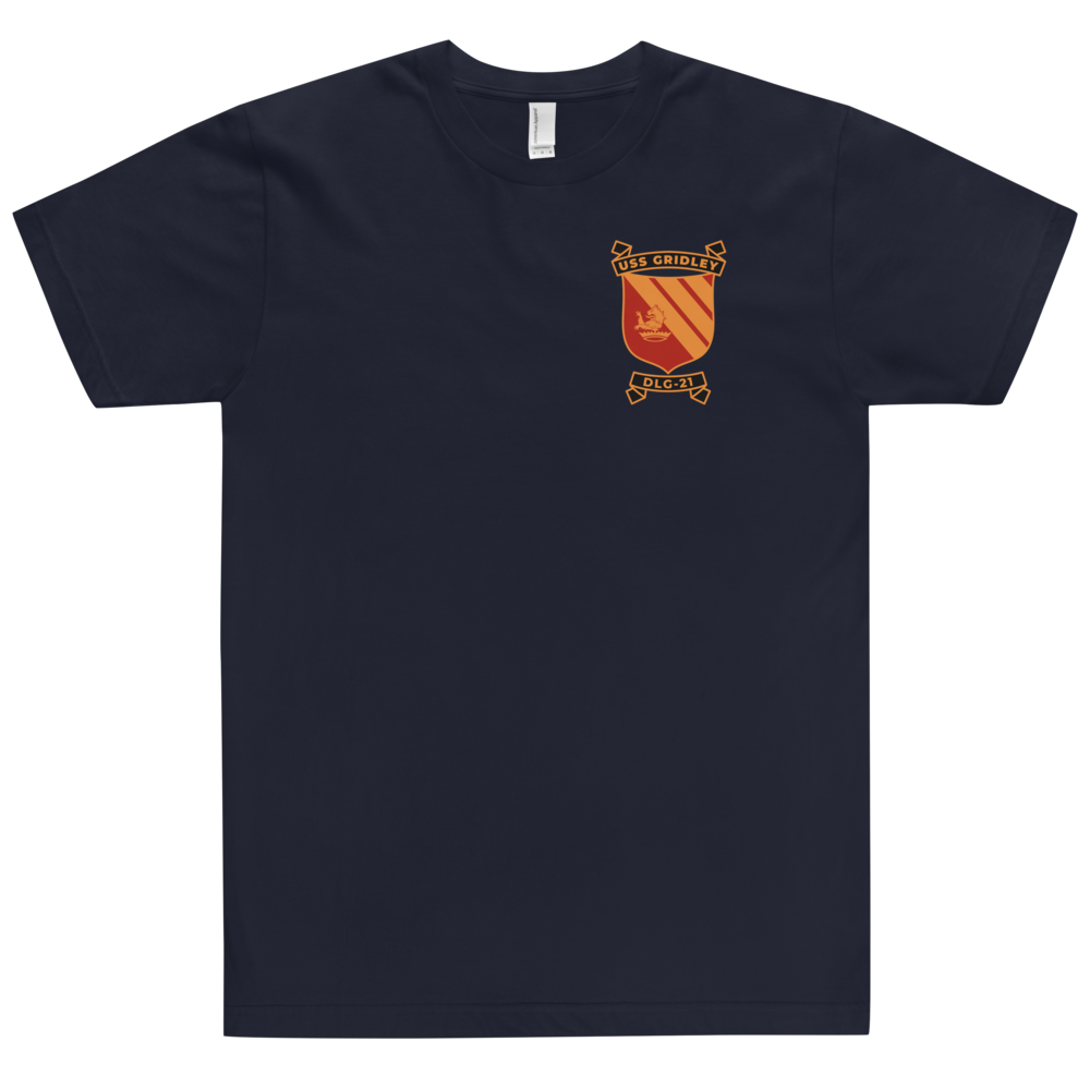 USS Gridley (DLG-21) Ship's Crest T-Shirt – front view, navy
