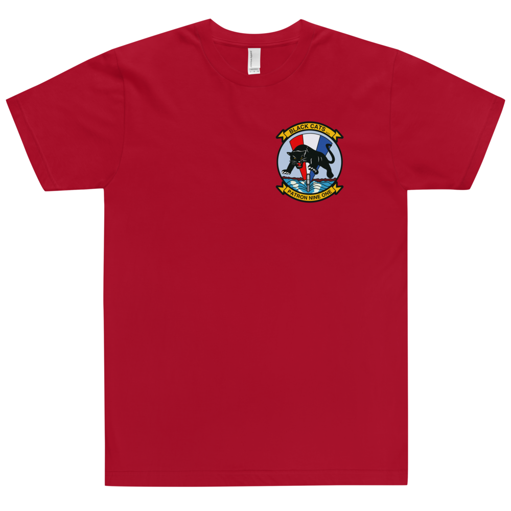 VP-91 Blackcats Squadron Crest T-Shirt – front view, red