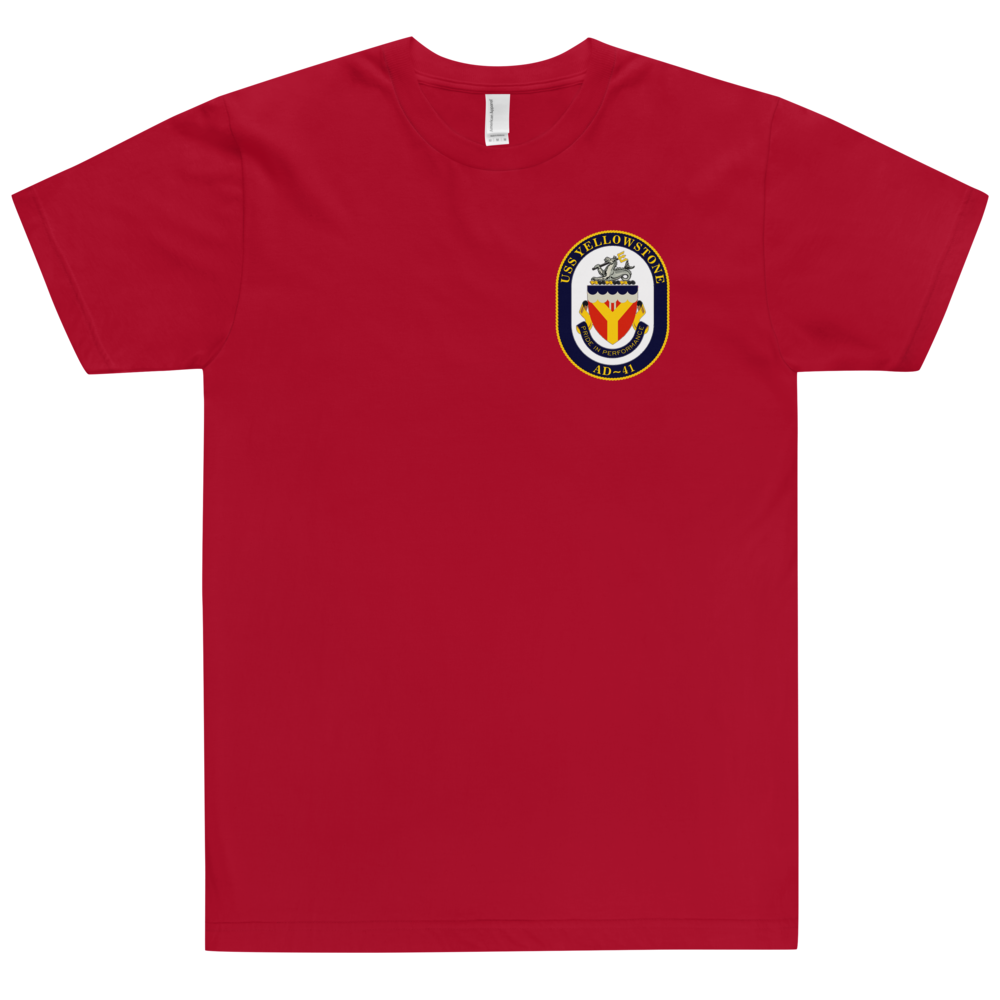 USS Yellowstone (AD-41) Ship's Crest T-Shirt – front view, red