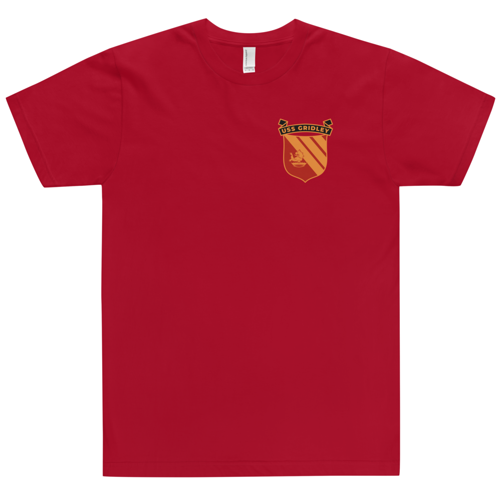 USS Gridley (CG-21) Ship's Crest T-Shirt – front view, red