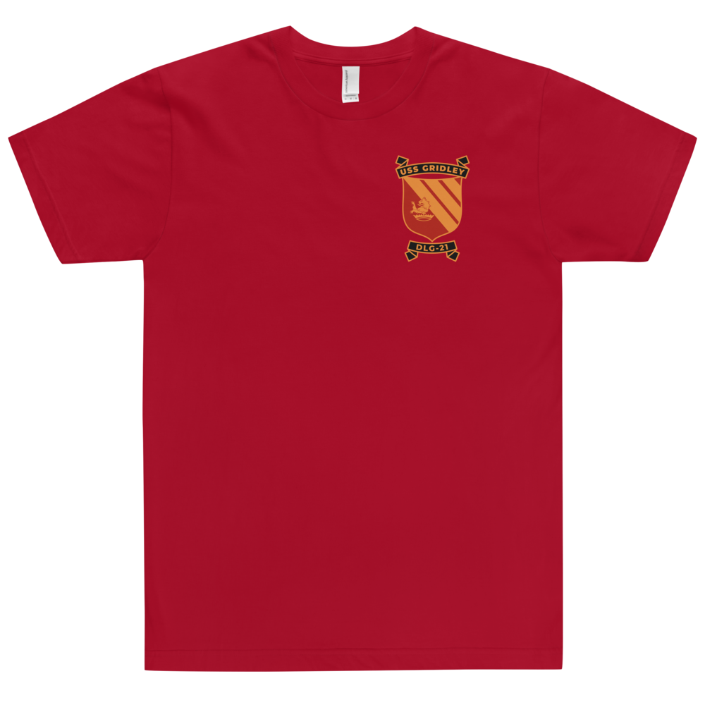 USS Gridley (DLG-21) Ship's Crest T-Shirt – front view, red
