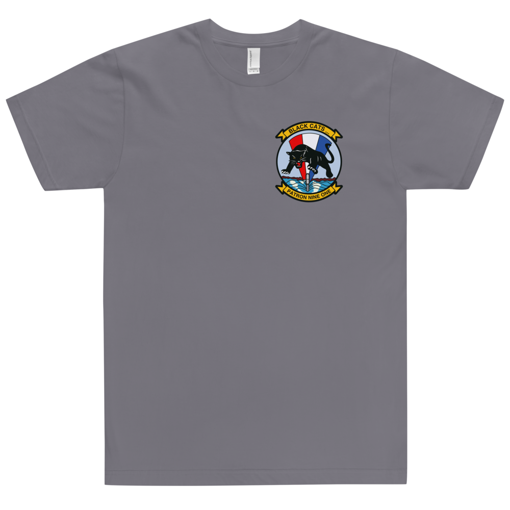 VP-91 Blackcats Squadron Crest T-Shirt – front view, slate