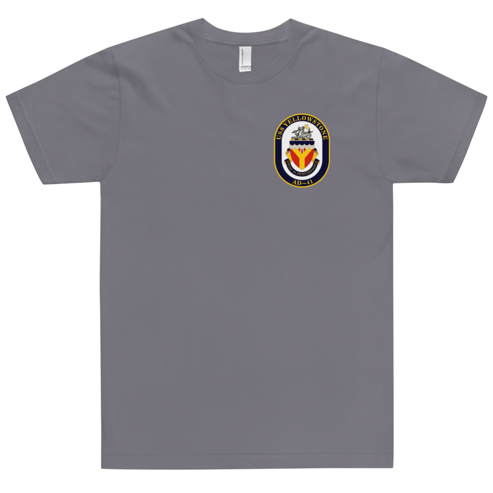 USS Yellowstone (AD-41) Ship's Crest T-Shirt – front view, slate