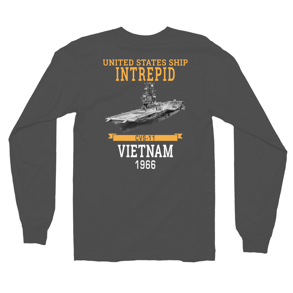 USS Intrepid (CVS-11) 1966 Vietnam Long Sleeve T-Shirt – back view, asphalt