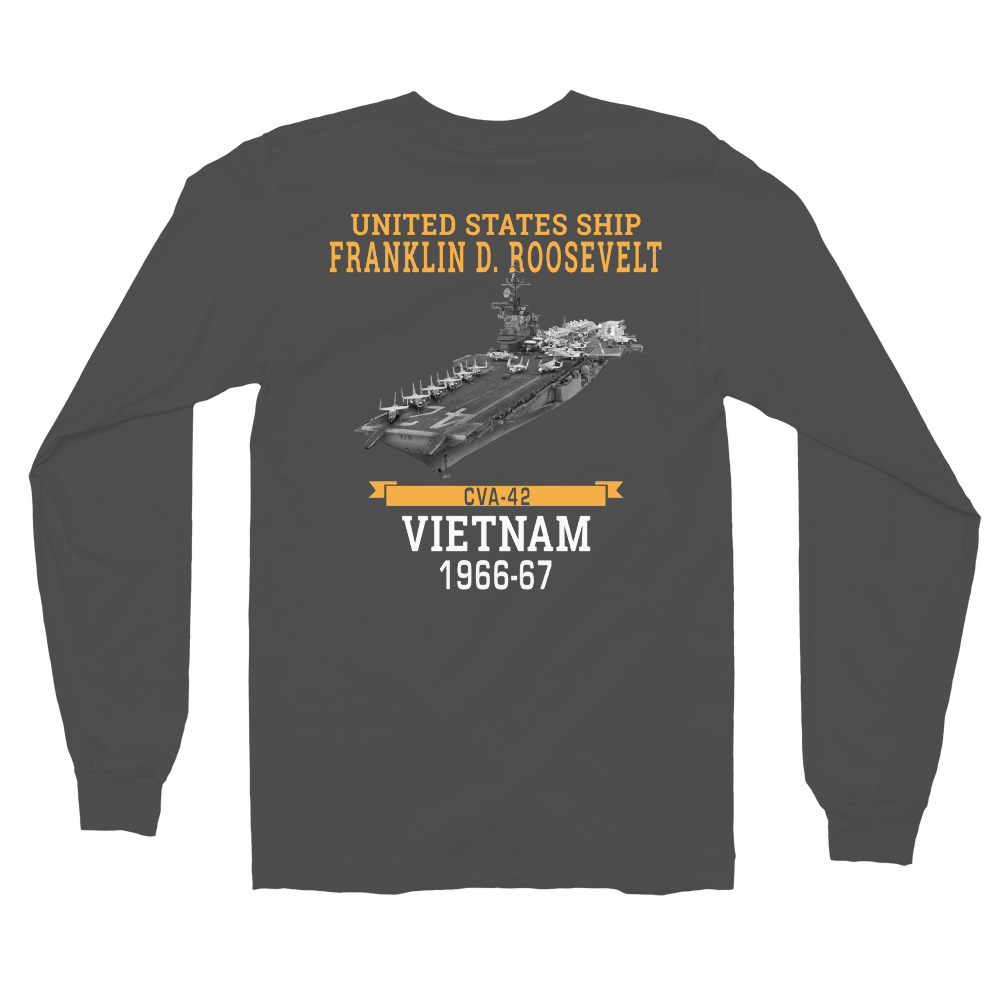 USS Franklin D. Roosevelt (CVA-42) 1966-67 VIETNAM Long Sleeve T-Shirt – back view, asphalt