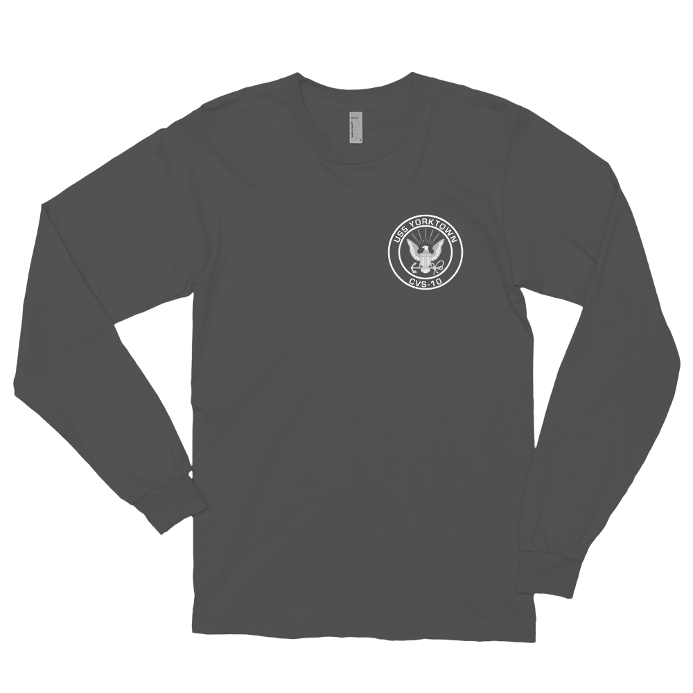 USS Yorktown (CVS-10) 1962-63 WESTPAC Long Sleeve T-Shirt – front view, asphalt
