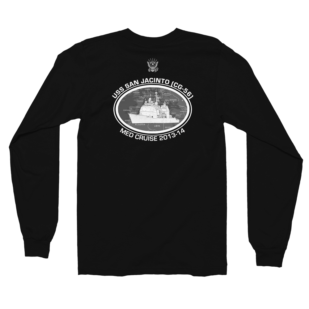 USS San Jacinto (CG-56) 2013-14 Deployment Long Sleeve T-Shirt – back view, black