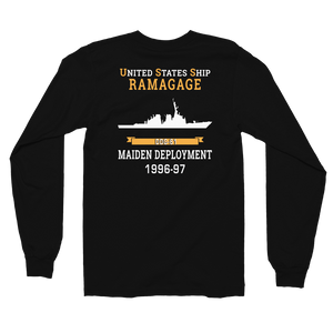 USS Ramage (DDG-61) 1996-97 MAIDEN DEPLOYMENT Long Sleeve T-Shirt – back view, black