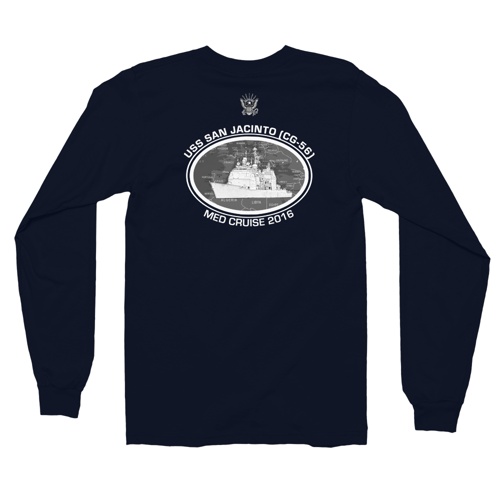 USS San Jacinto (CG-56) 2016 Deployment Long Sleeve T-Shirt – back view, navy