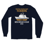 USS Vicksburg (CG-69) 2002 MED/IO Long Sleeve T-Shirt – back view, navy