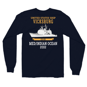 USS Vicksburg (CG-69) 2002 MED/IO Long Sleeve T-Shirt – back view, navy