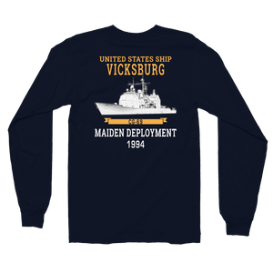 USS Vicksburg (CG-69) 1994 Maiden Deployment Long Sleeve T-Shirt – back view, navy