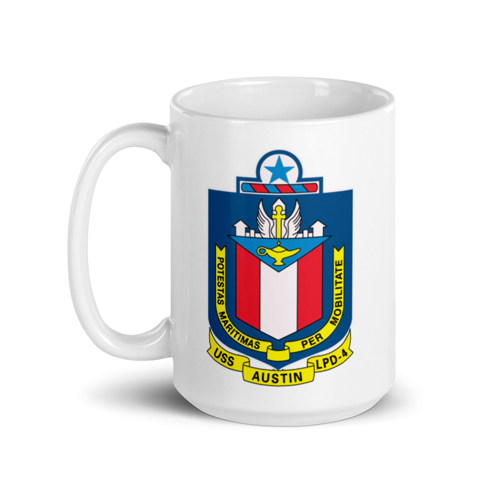 USS Austin (LPD-4) Ship's Crest Mug – left view, 15oz