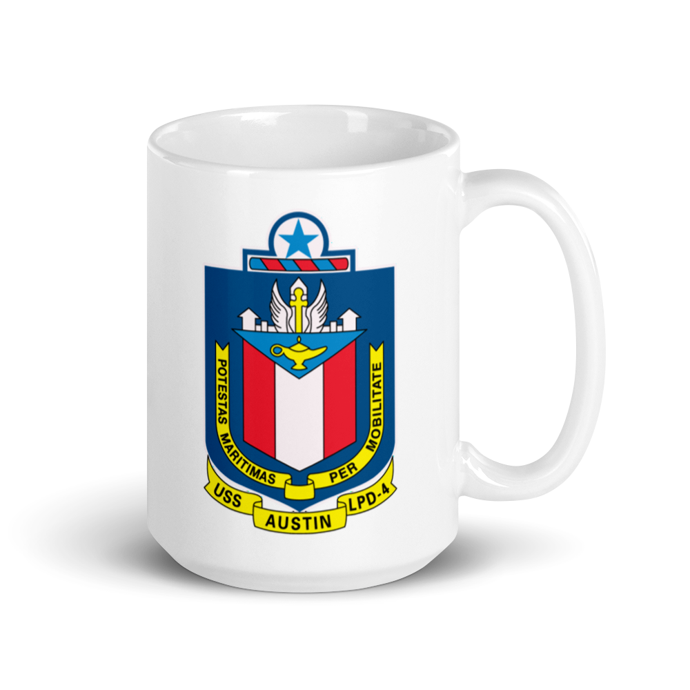 USS Austin (LPD-4) Ship's Crest Mug – right view, 15oz